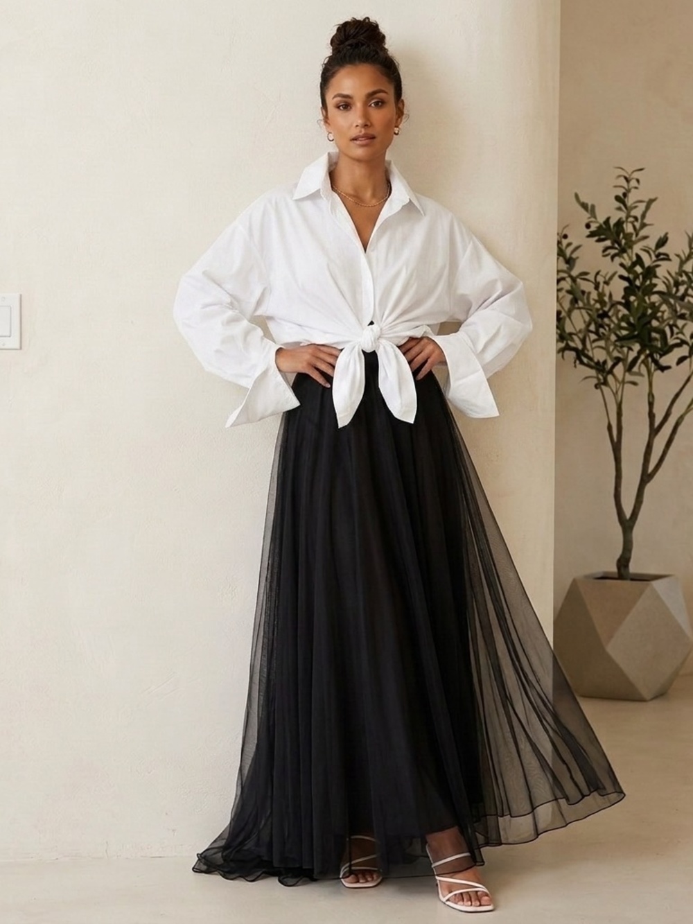 Black Layered Tulle Maxi Skirt Sz 10P Romantic Gala Cocktails - Adrianna Papell